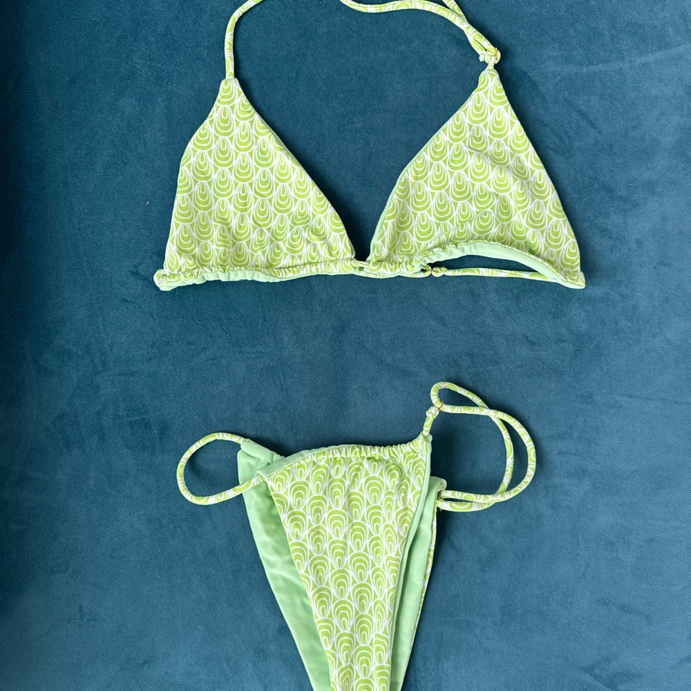 Green Patterned Reversible Bikini Set